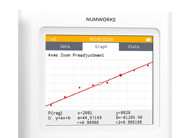 Regression app on the NumWorks graphing calculator